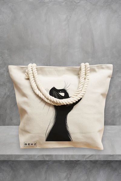 BEKZ Geanta de plaja, model Hey human, 40x51 cm, Crem, BEKZ®