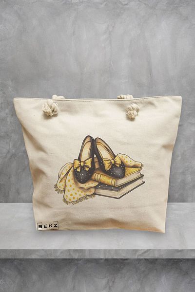 BEKZ Geanta de plaja, model Books 23, 40x51 cm, Crem, BEKZ®