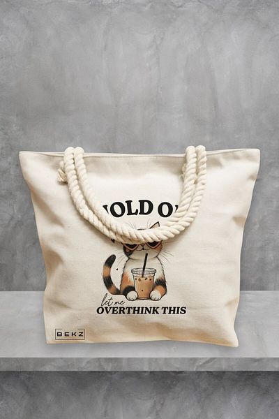 BEKZ Geanta de plaja, model Hold on let me overthink this, 40x51 cm, Crem, BEKZ®