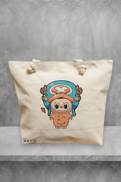 BEKZ Geanta de plaja, model Labubu 15, 40x51 cm, Crem, BEKZ®