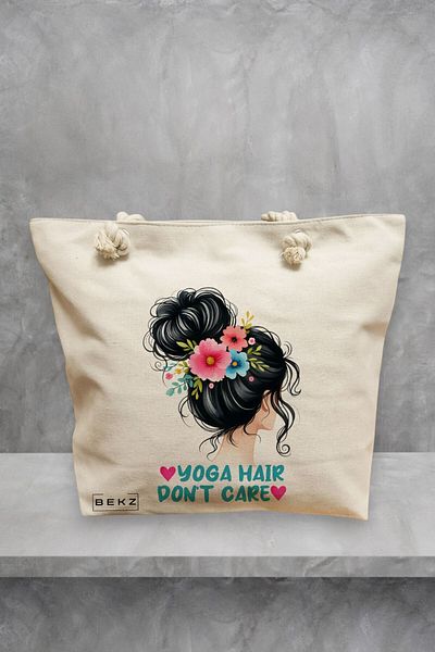 BEKZ Geanta de plaja Yoga Hair don't care, 40x51 cm, Crem, BEKZ®