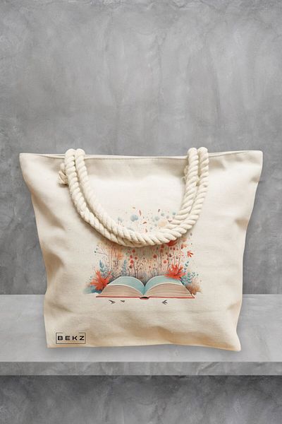 BEKZ Geanta de plaja, model Books 3, 40x51 cm, Crem, BEKZ®