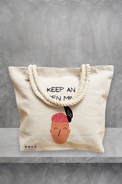 BEKZ Geanta de plaja, model Keep an open mind, 40x51 cm, Crem, BEKZ®