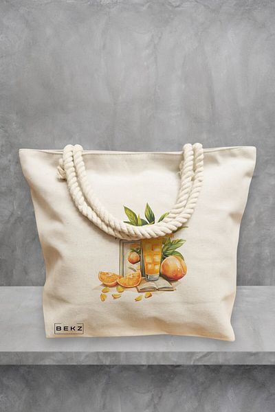 BEKZ Geanta de plaja, model Books and summer, 40x51 cm, Crem, BEKZ®