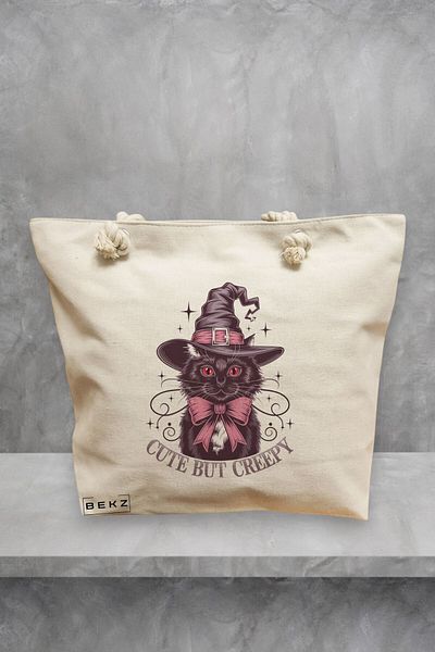 BEKZ Geanta de plaja, model Cute but creepy, 40x51 cm, Crem, BEKZ®