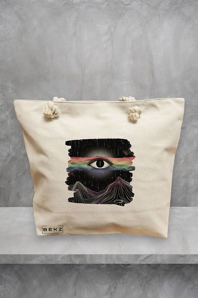 BEKZ Geanta de plaja, model Celestial Eye 9, 40x51 cm, Crem, BEKZ®