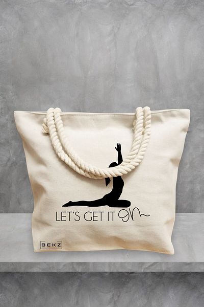 BEKZ Geanta de plaja Yoga Let's get it on, 40x51 cm, Crem, BEKZ®