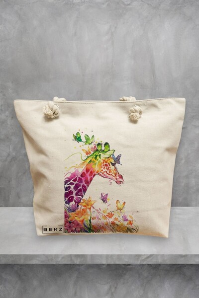 BEKZ Τσάντα θαλάσσης, πολύχρωμη καμηλοπάρδαλη, 40x51 εκ., κρεμ, BEKZ®