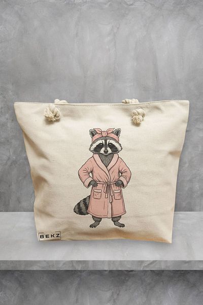 BEKZ Geanta de plaja, model The cozy bandit, 40x51 cm, Crem, BEKZ®
