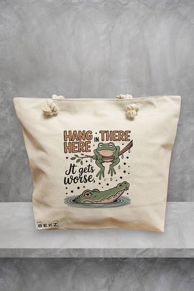 BEKZ Geanta de plaja, model Hang in there Here it gets worse, 40x51 cm, Crem, BEKZ®