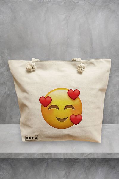 BEKZ Geanta de plaja, model In Love, 40x51 cm, Crem, BEKZ®