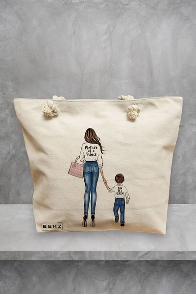 BEKZ Geanta de plaja, model Mother of a prince, 40x51 cm, Crem, BEKZ®