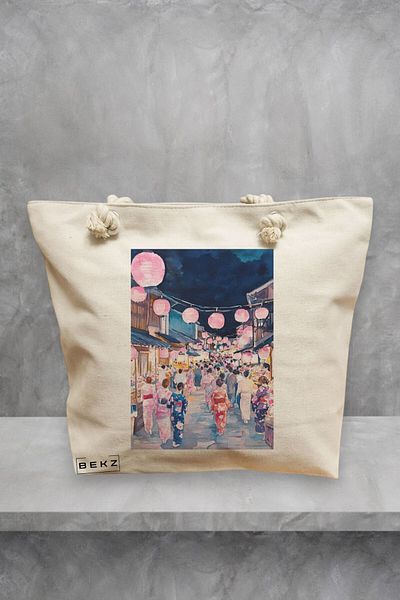 BEKZ Geanta de plaja, model Japan Colors, 40x51 cm, Crem, BEKZ®