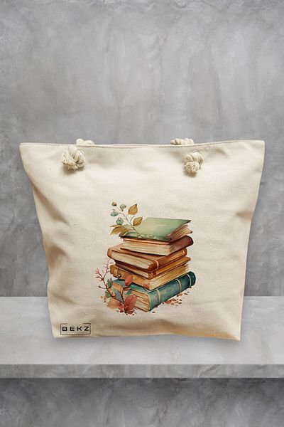 BEKZ Geanta de plaja, model Pile of Books, 40x51 cm, Crem, BEKZ®