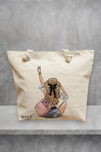 BEKZ Geanta de plaja Travel Girl 7, 40x51 cm, Crem, BEKZ®