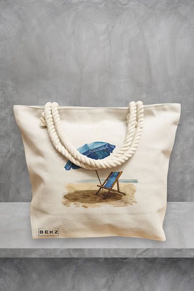 BEKZ Geanta de plaja, model Beach life, 40x51 cm, Crem, BEKZ®