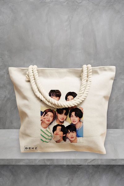 BEKZ Geanta de plaja, model BTS Army 2, 40x51 cm, Crem, BEKZ®