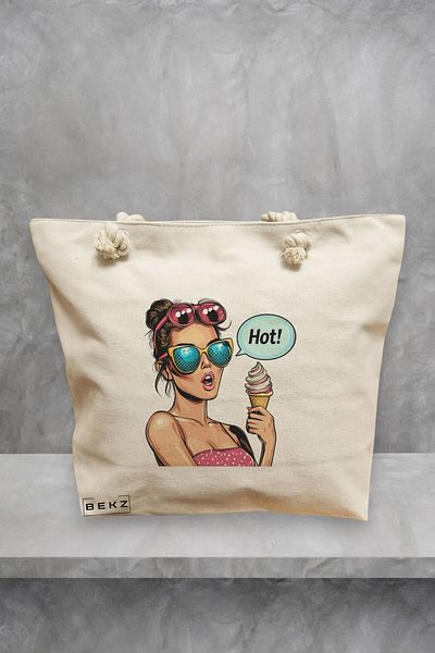 BEKZ Geanta de plaja, model Sip and Style 5, 40x51 cm, Crem, BEKZ®