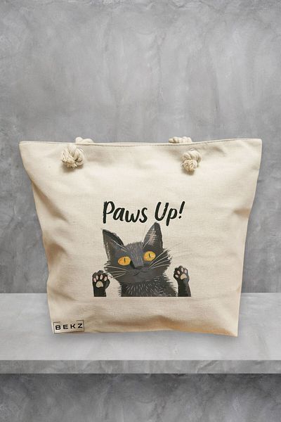 BEKZ Geanta de plaja, model Paws up, 40x51 cm, Crem, BEKZ®