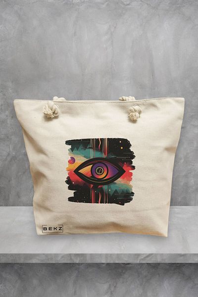 BEKZ Geanta de plaja, model Celestial Eye 13, 40x51 cm, Crem, BEKZ®