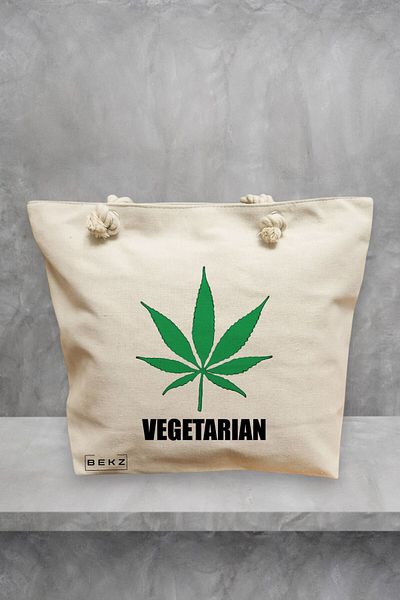 BEKZ Geanta de plaja, model Vegetarian, 40x51 cm, Crem, BEKZ®