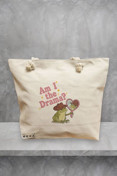 BEKZ Geanta de plaja, model And I am the drama?, 40x51 cm, Crem, BEKZ®