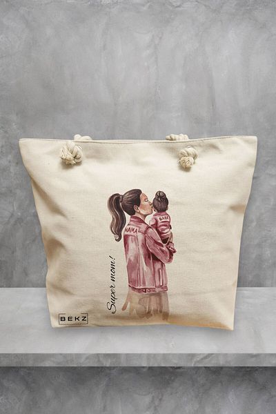 BEKZ Geanta de plaja, model Super Mom 2, 40x51 cm, Crem, BEKZ®
