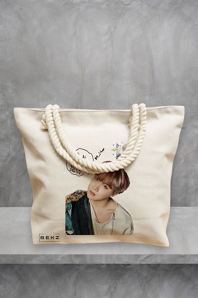 BEKZ Geanta de plaja, model BTS J-Hope 2, 40x51 cm, Crem, BEKZ®