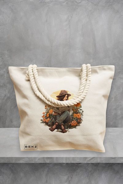 BEKZ Geanta de plaja, model The bookie girl 17, 40x51 cm, Crem, BEKZ®