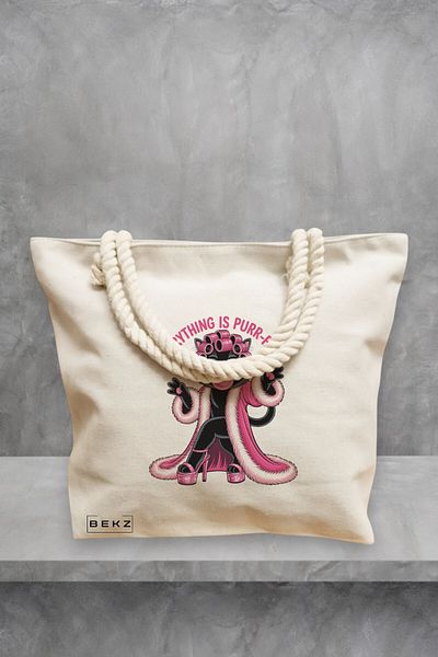 BEKZ Geanta de plaja, model Everything is purr-fect, 40x51 cm, Crem, BEKZ®