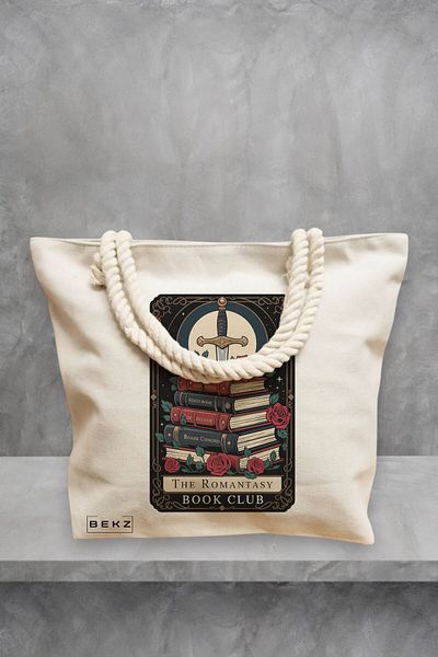 BEKZ Geanta de plaja, model The romantasy book club, 40x51 cm, Crem, BEKZ®