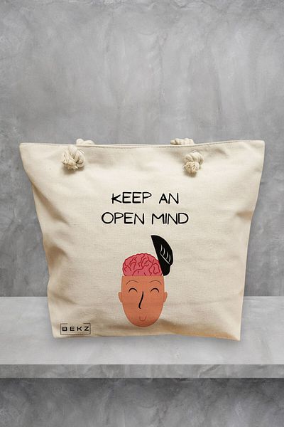 BEKZ Geanta de plaja, model Keep an open mind, 40x51 cm, Crem, BEKZ®