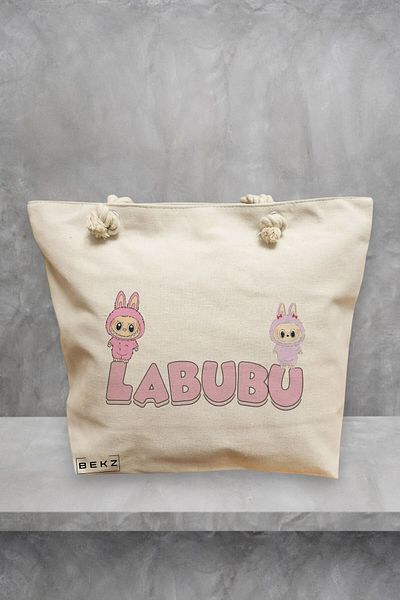 BEKZ Geanta de plaja, model Labubu 16, 40x51 cm, Crem, BEKZ®