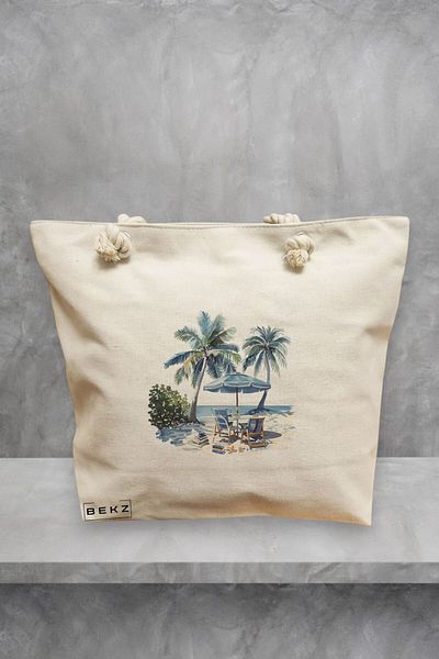 BEKZ Geanta de plaja, model Beach life 3, 40x51 cm, Crem, BEKZ®