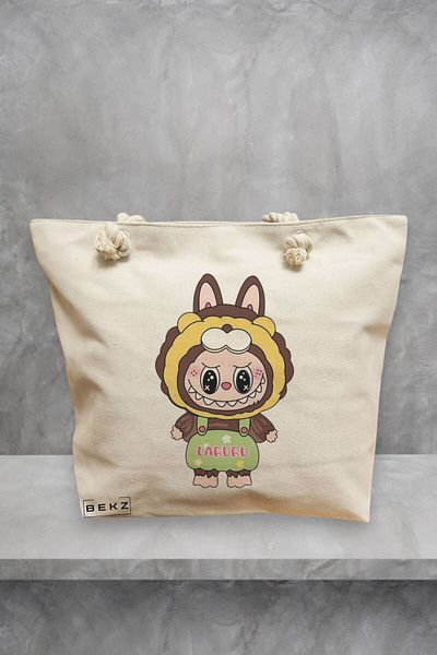 BEKZ Geanta de plaja, model Labubu 20, 40x51 cm, Crem, BEKZ®