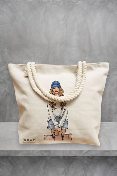 BEKZ Geanta de plaja Travel Girl 4, 40x51 cm, Crem, BEKZ®