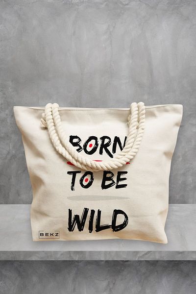 BEKZ Geanta de plaja, model Born to be wild, 40x51 cm, Crem, BEKZ®
