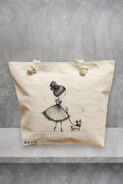 BEKZ Geanta de plaja, model Bow & Go, 40x51 cm, Crem, BEKZ®