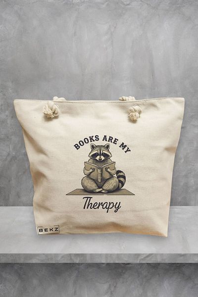 BEKZ Geanta de plaja, model Books are my therapy 2, 40x51 cm, Crem, BEKZ®