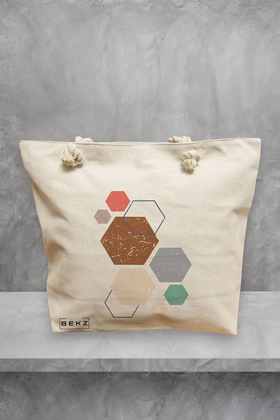 BEKZ Geanta de plaja, model Hexagons Pattern, 40x51 cm, Crem, BEKZ®