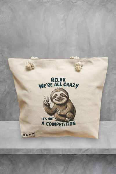 BEKZ Geanta de plaja, model Relax We’re all crazy It’s not a competition, 40x51 cm, Crem, BEKZ®