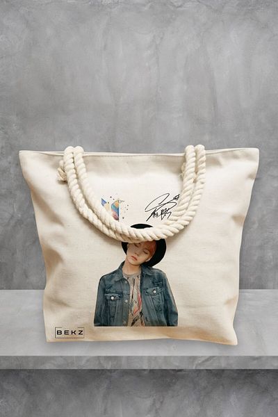 BEKZ Geanta de plaja, model BTS Suga 2, 40x51 cm, Crem, BEKZ®