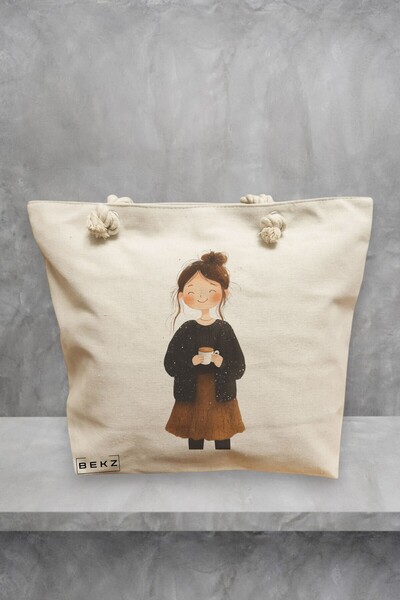 BEKZ Τσάντα θαλάσσης, μοντέλο The coffee girl, 40x51 εκ., Κρεμ, BEKZ®