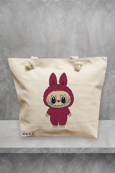 BEKZ Geanta de plaja, model Labubu 2, 40x51 cm, Crem, BEKZ®