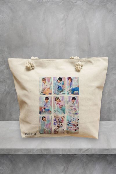 BEKZ Geanta de plaja, model BTS Army 11, 40x51 cm, Crem, BEKZ®