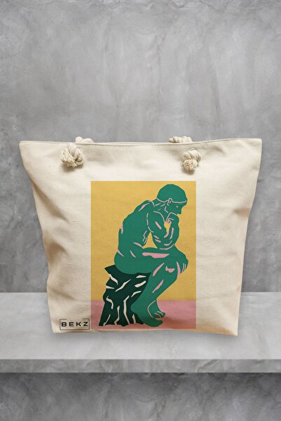 BEKZ Beach Tote Bag, The Thinker model, 40x51 cm, Cream, BEKZ®