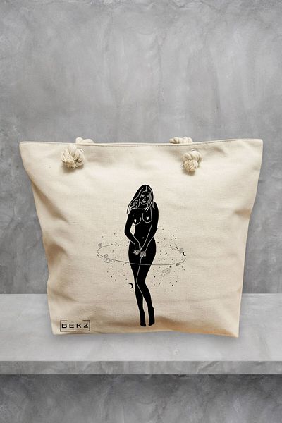 BEKZ Geanta de plaja, model Silueta Feminina, 40x51 cm, Crem, BEKZ®