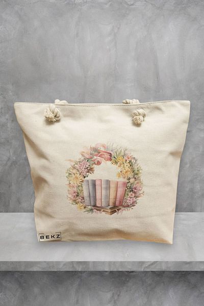 BEKZ Geanta de plaja, model Books 54, 40x51 cm, Crem, BEKZ®