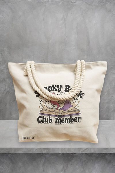 BEKZ Geanta de plaja, model Spooky book Club member, 40x51 cm, Crem, BEKZ®