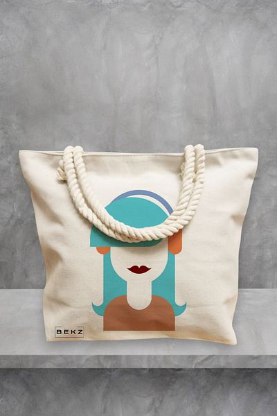 BEKZ Geanta de plaja, model The Music Girl, 40x51 cm, Crem, BEKZ®